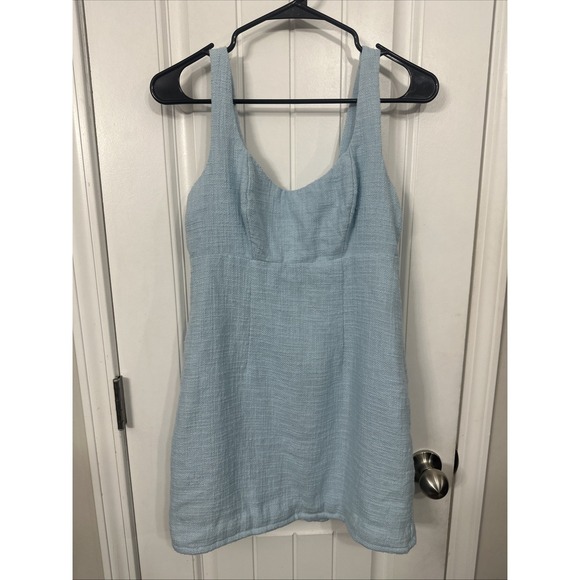 Abercrombie & Fitch Women's Light Blue Tweed Mini Dress Adjustable Straps Size S - Picture 2 of 8